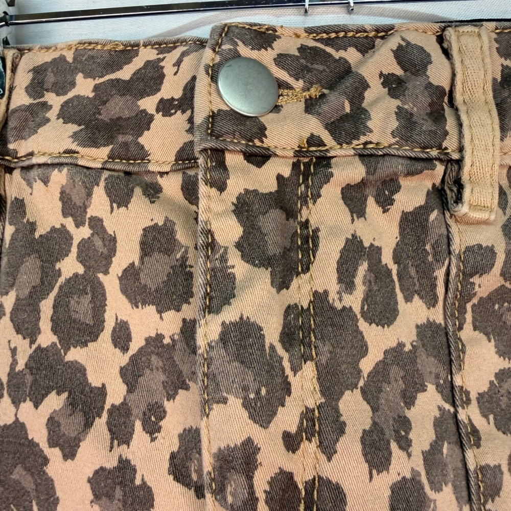 Versona Modern Leopard Print Denim Mini Skirt Tan Brown Animal Raw Hem Womens 4 - Picture 6 of 8